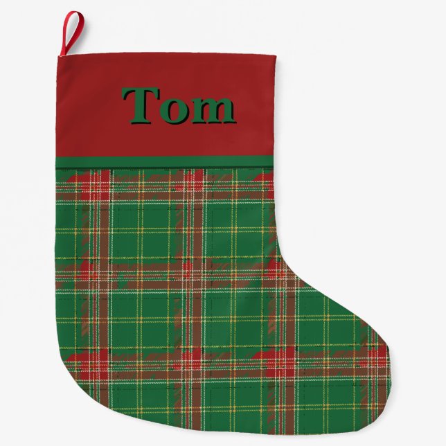 Grande Chaussette De Noël Noël Plaid vert et rouge (Devant)