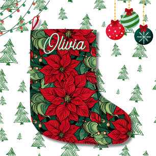 Grande Chaussette De Noël Noël Poinsettia personnalisé