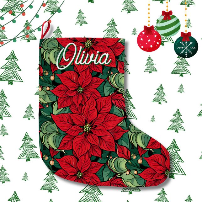 Grande Chaussette De Noël Noël Poinsettia personnalisé (Créateur téléchargé)