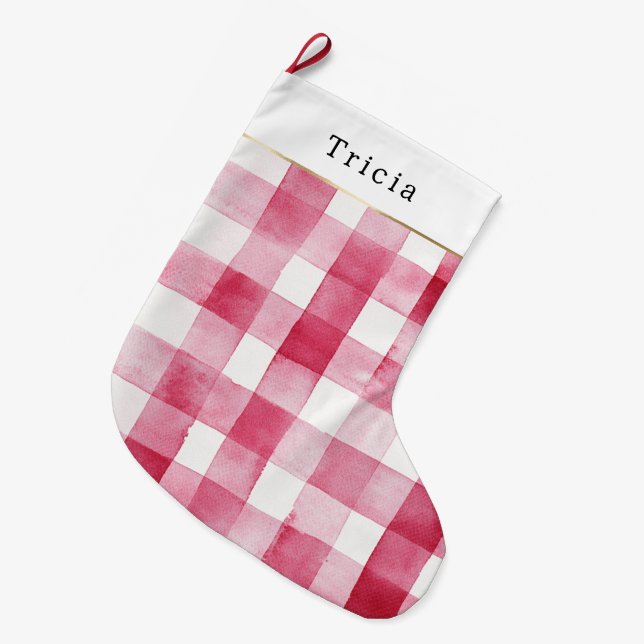 Grande Chaussette De Noël Noël Rayures Carreaux Blanc Rose (Devant (Accrochage))