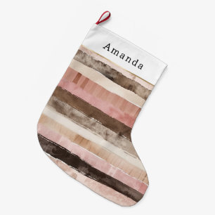 Grande Chaussette De Noël Noël rayures rose marron crème