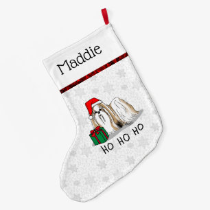 Grande Chaussette De Noël Noël Santa Hat Chih Tzu (blanc tan) Chien mignonne