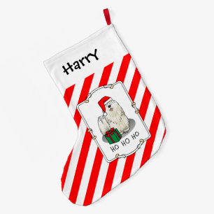 Grande Chaussette De Noël Noël Santa Hat Puli Chien (blanc) Mignonne Drôle
