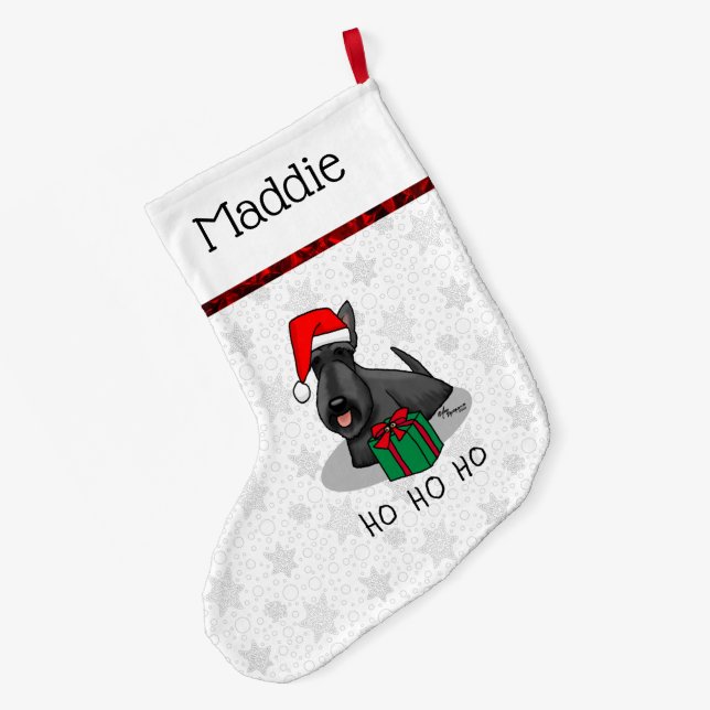 Grande Chaussette De Noël Noël Santa Hat Scottish Terrier (noir) mignonne (Dos (Accrochage))