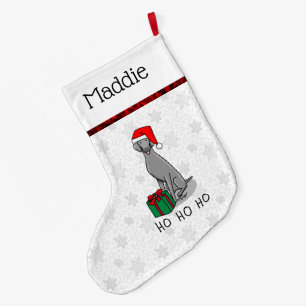 Grande Chaussette De Noël Noël Santa Hat Weimaraner Chien (gris 1) mignon