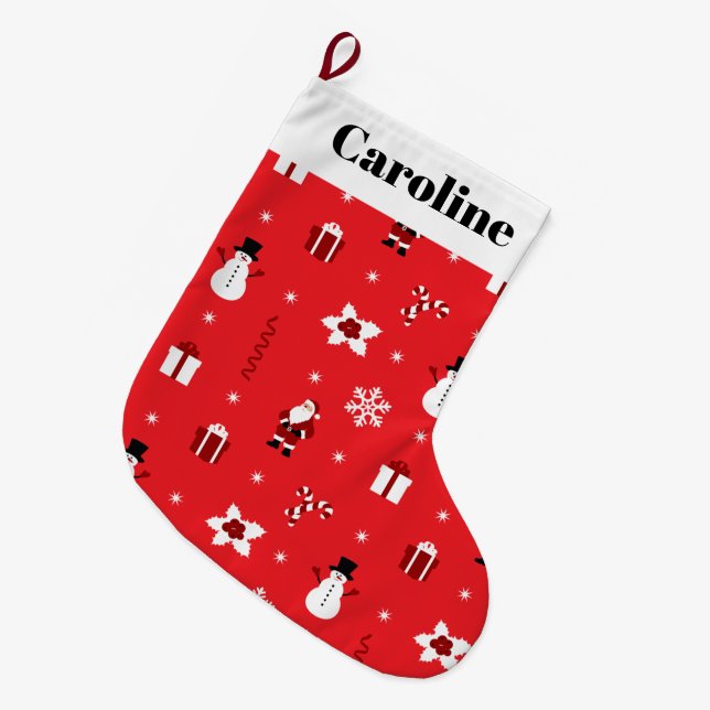 Grande Chaussette De Noël Noël Snowmen Santas Personnalisé Grand (Devant (Accrochage))