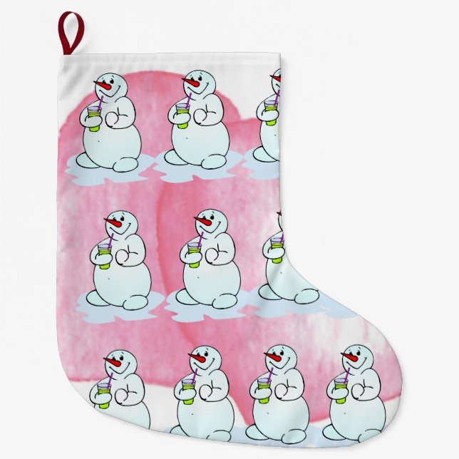 Grande Chaussette De Noël Noël Stocker, Snowman Rose (Devant)