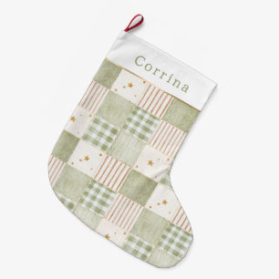 Grande Chaussette De Noël Noël Taches Étoiles Rayures Vert Menthe Or