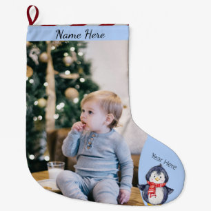Grande Chaussette De Noël Noël, ton pique/ton texte, ton pingouin d'aquarel