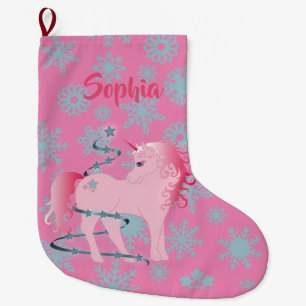 Grande Chaussette De Noël Noël Unicorne rose mignonne