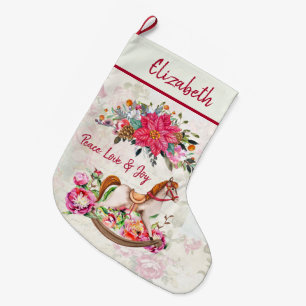 Grande Chaussette De Noël Noël Victorien Vintage Rocking Horse