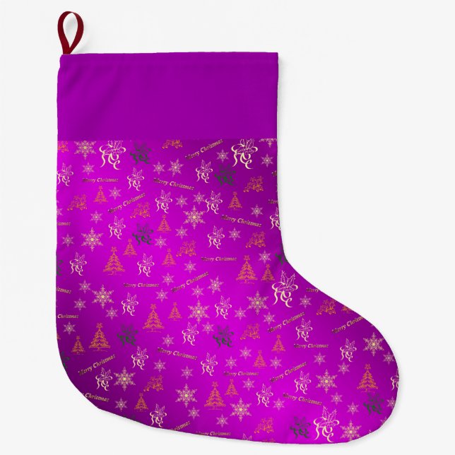 Grande Chaussette De Noël noël violet et or (Devant)