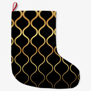 Grande Chaussette De Noël Noir, or, cool, tendance, design abstrait rétro