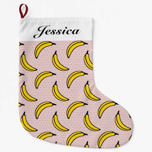 Grande Chaussette De Noël Nom de coutume de vacances d'impression de banane (Devant)