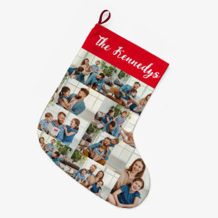 Grande Chaussette De Noël Nom de famille personnalisé et collage de photos d