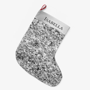 Grande Chaussette De Noël Nom de la Parties scintillant d'étincelle Silver G