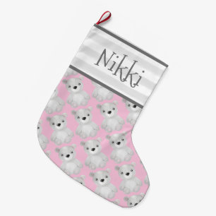 Grande Chaussette De Noël Nom de l'ours rose de vacances Typographie de band