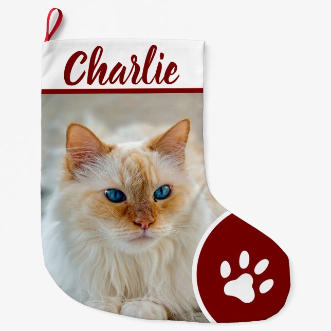 Grande Chaussette De Noël Nom de monogramme de photo de compagnie de patte s (Devant)