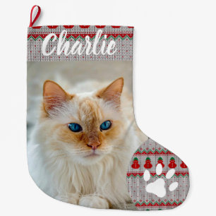 Grande Chaussette De Noël Nom de monogramme de photo de compagnie de patte s