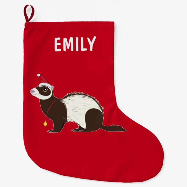 Grande Chaussette De Noël Nom de Noël de furet personnalisable (Devant)