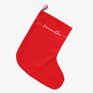 Grande Chaussette De Noël Nom de signature mignon féminin Rouge