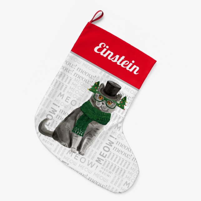 Grande Chaussette De Noël Nom du chat British Shorthair Cat Christmas (Devant (Accrochage))
