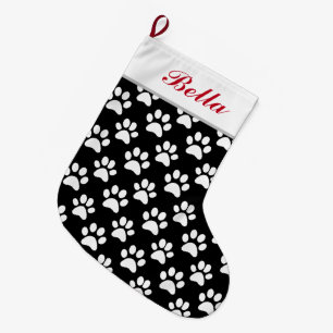 Grande Chaussette De Noël Nom du chat de chien de compagnie Noir Blanc Empre