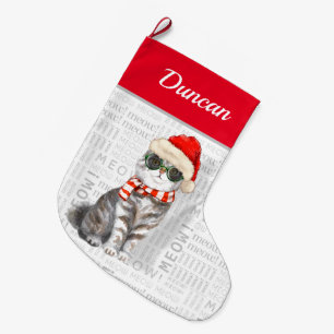 Grande Chaussette De Noël Nom du chat Scottish Fold Chat Noël