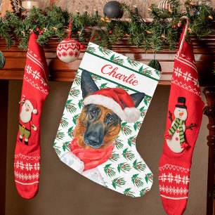 Grande Chaussette De Noël Nom du chien berger allemand Aquarelle