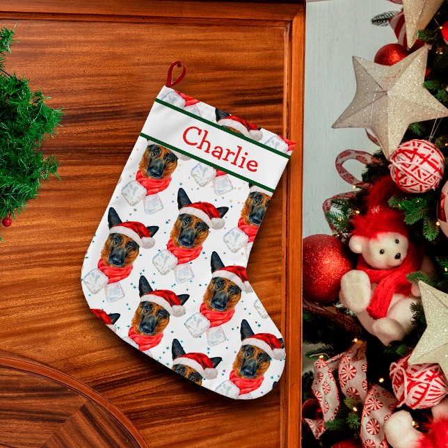 Grande Chaussette De Noël Nom du chien Motif berger allemand mignon (Créateur téléchargé)