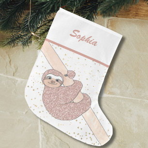 Grande Chaussette De Noël Nom du fentes de Parties scintillant rose pâle