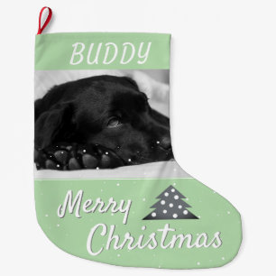 Grande Chaussette De Noël Nom et photo de chien festif