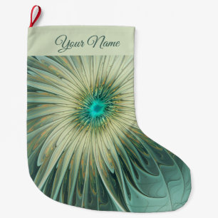Grande Chaussette De Noël Nom fractal de la fleur d'Imaginaire verte Abstrai