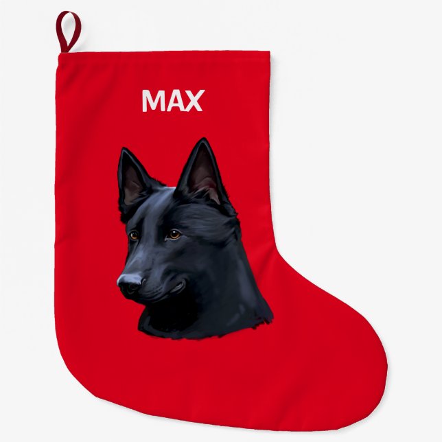 Grande Chaussette De Noël Nom noir de chien de berger allemand (Devant)