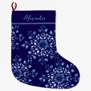 Grande Chaussette De Noël Nom personnalisé Chinoiserie Fléau de neige