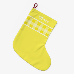 Grande Chaussette De Noël Nom personnalisé de l'motif  Rustic Yellow