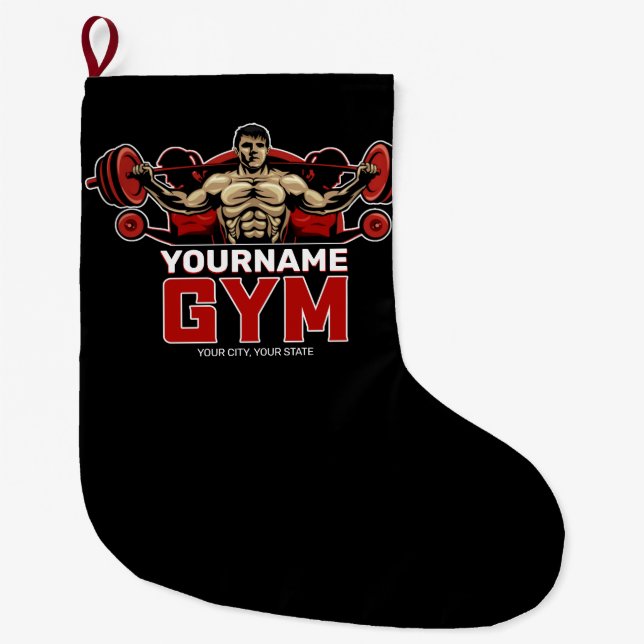 Grande Chaussette De Noël NOM personnalisé Fitness Accueil GYM Poids Lifting (Devant)