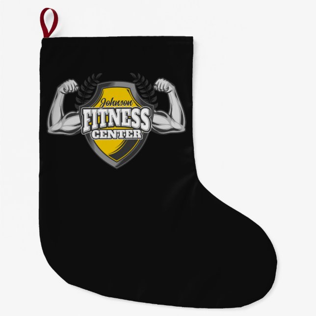 Grande Chaussette De Noël Nom personnalisé Muscle Fitness Trainer Gym (Devant)