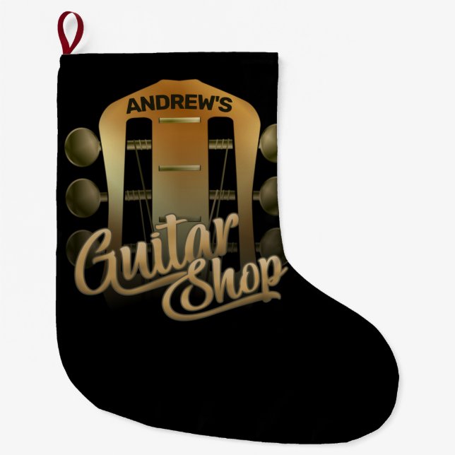 Grande Chaussette De Noël NOM personnalisé Rock Music Guitare Shop Musicien (Devant)