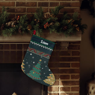 Grande Chaussette De Noël Nom personnalisé - Style tricot nostalgique vintag