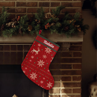 Grande Chaussette De Noël Nom personnalisé - Style tricot vintage