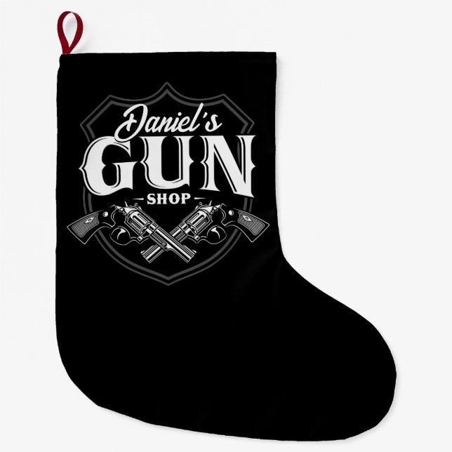 Grande Chaussette De Noël NOM PERSONNALISÉ Vieux Armes à feu (Devant)