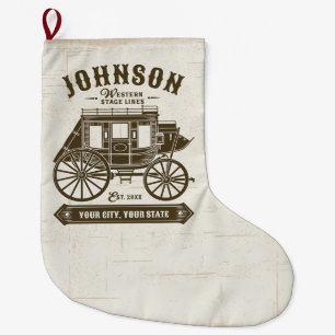 Grande Chaussette De Noël NOM PERSONNALISÉ Vieux Western Stagecoach Carriage