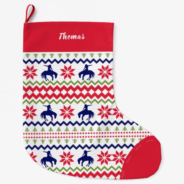 Grande Chaussette De Noël Nordic Style Rodeo Cowboy Pattern Christmas (Devant)