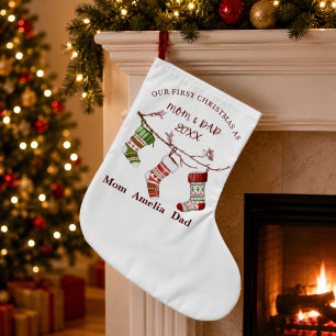 Grande Chaussette De Noël Notre premier Noël en tant que Maman et Papa Perso