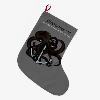 Grande Chaussette De Noël Octopus noir sur l'Ancre