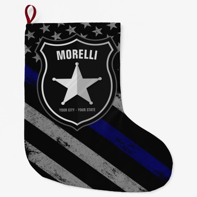 Grande Chaussette De Noël Officier de police Shérif Cop Flag (Devant)