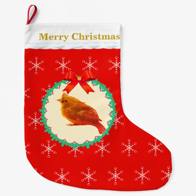 Grande Chaussette De Noël Oiseau Cardinal Beau (Devant)