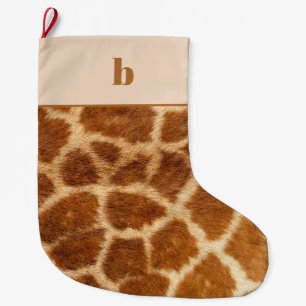 Grande Chaussette De Noël Orange Brown Giraffe Imprimer Monogramme Noël