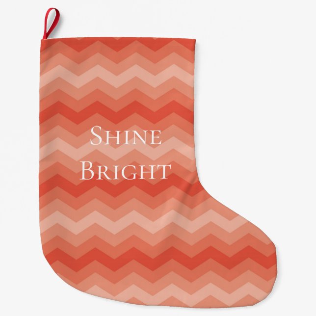 Grande Chaussette De Noël Orange Peach Chevron (Devant)